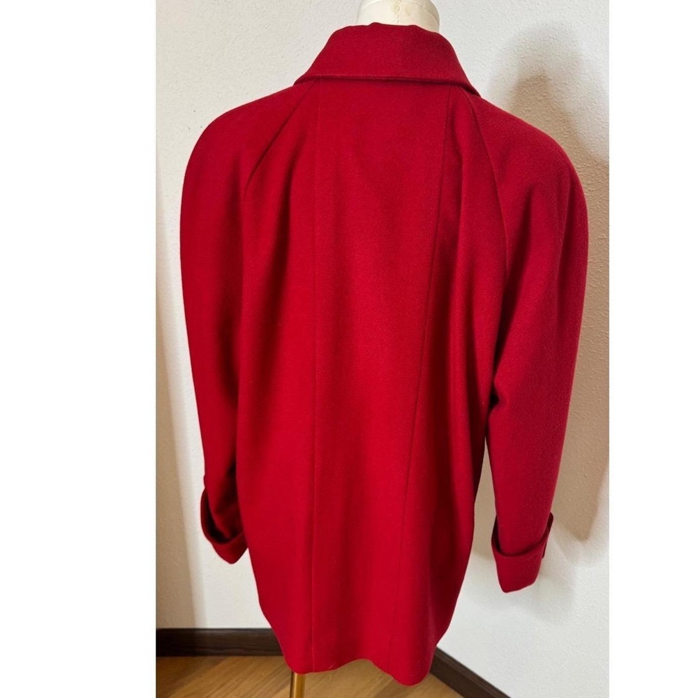CHANEL VTG 80s Red Wool Double Breasted Coat Coco Coin Buttons 34 - Picture 9 of 12